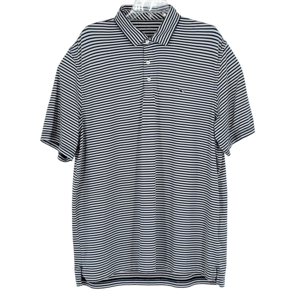 Vineyard Vines Winstead Stripe Sankaty Polo Men XL Navy White Performance 1K2251